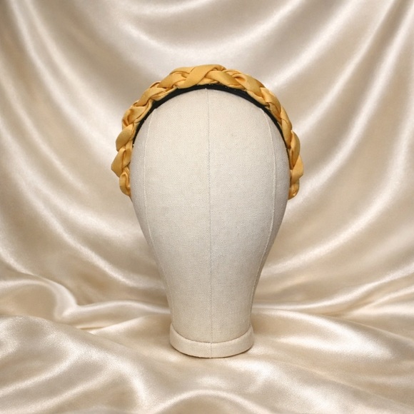 Mustard Yellow Braided Satin Headband Elegant Hair Accessory